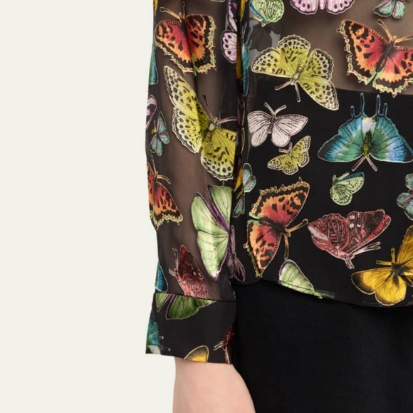 Alice + Olivia Butterfly Black Button-Front Blouse NWT Sz XS - Picture 4 of 4